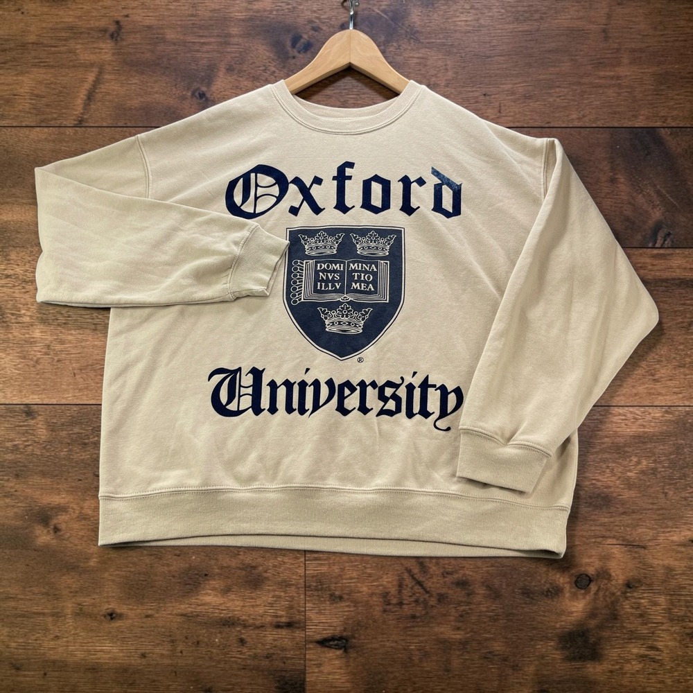 Oxford University Crewneck Sweatshirt Beige Tan Crest Graphic Mens Large L